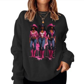 Pink Cowgirl Black Western Rodeo Boots Graphic Women Sweatshirt - Thegiftio