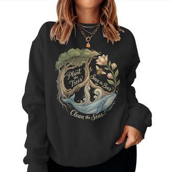 Plant The Trees Save The Bees Peace Sign Earth Day Women Sweatshirt - Thegiftio
