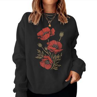 Poppy Botanical Vintage Poppies Floral Women Sweatshirt | Mazezy