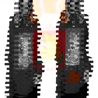 Powered By Cats And Ramen Japanese Cute Cat Lovers Women Sweatshirt | Mazezy