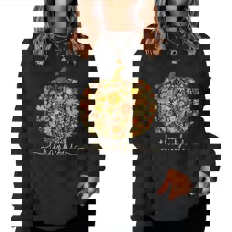 Pumpkin Wildflower Thankful Thanksgiving Autumn Leaves Retro Women Sweatshirt | Seseable CA