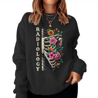 Radiology Skeleton Floral Radiologic Technologist Tech Women Sweatshirt - Thegiftio UK