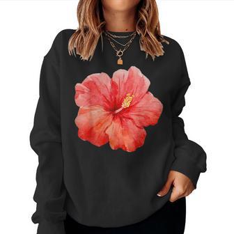 Red Hibiscus Flower Summer Women Sweatshirt - Thegiftio UK