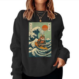 Red Panda Samurai Surfing Japanese Wave Women Sweatshirt | Seseable FR