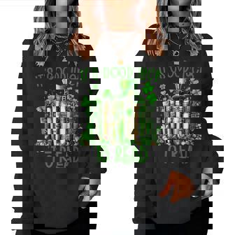 Retro Book Lucky Reading Teacher St Patrick's Day -Adults Black Small Cotton Blend Polyester Blend Short Sleeve Women Sweatshirt - Monsterry