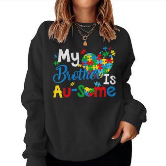 Retro My Brother Is Awesome Autism Awareness Brother Sister Women Sweatshirt - Thegiftio UK