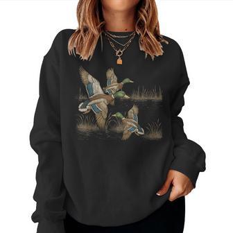 Retro Duck Nature 90S Vintage Wildlife Mallard Women Sweatshirt - Monsterry