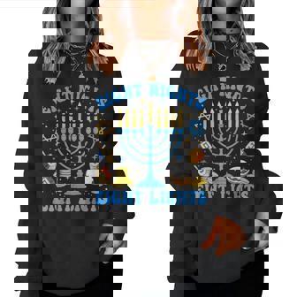 Retro Groovy Eight Nights And Eight Lights Happy Hanukkah Women Sweatshirt - Monsterry