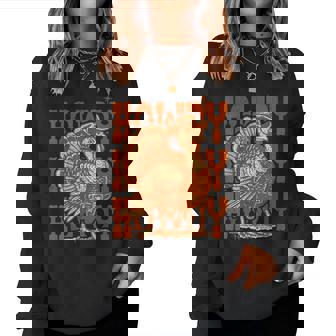 Retro Howdy Thanksgiving Turkey Western Cowboy Fall Vibes Women Sweatshirt - Monsterry