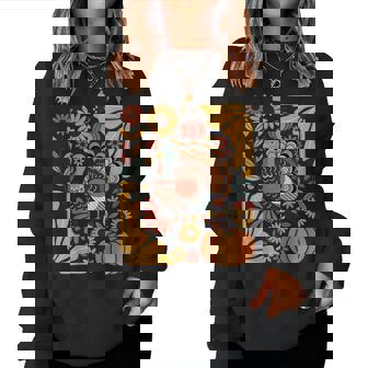 Retro Turkey Pumpkin Boho Flowers Fall Autumn Thanksgiving Women Sweatshirt | Mazezy