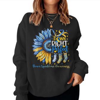 Ribbon Down Right Perfect Down Syndrome Awareness Sunflower Women Sweatshirt | Seseable CA