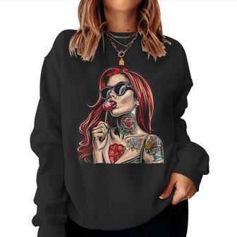 Rote Haare Rockabilly Pin Up Girl Retrointage Lutscher 50Er Jahre Sweatshirt Frauen - Geschenkecke