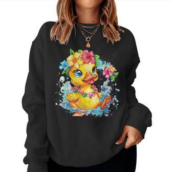 Rubber Duck Floral Hawaiian Watercolor Rubber Duck Lover Women Sweatshirt - Thegiftio UK
