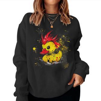 Rubber Duck Watercolor Punk Rock Rubber Duckling Duck Lover Women Sweatshirt - Thegiftio UK