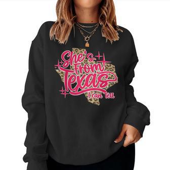 She's From Texas I Can Tell Retro Leopard Texas Girl Women Sweatshirt - Thegiftio UK