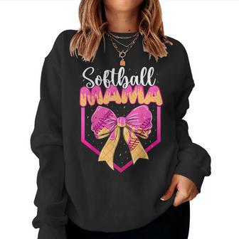 Softball Mom Drip Ice Cream Drip Sprinkle Mama Bow Women Sweatshirt - Thegiftio UK