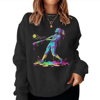 Softball Player Girl Ice Cream Softball Drip Women Sweatshirt - Thegiftio UK