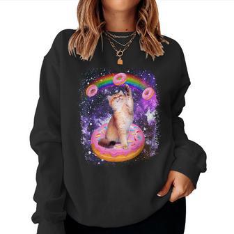Space Cat Donut Rainbow Cat Galaxy Cute Kitty In Space Women Sweatshirt - Monsterry
