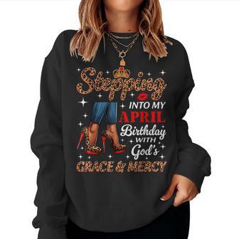 Stepping Into My April Birthday Afro Woman Leopard Heels Women Sweatshirt - Thegiftio UK