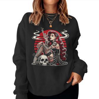 Tatouage Gothique Pin-Up Fille Crâneintage Horreur Rockabilly Sweat-shirt pour femme - Cadeauxyz