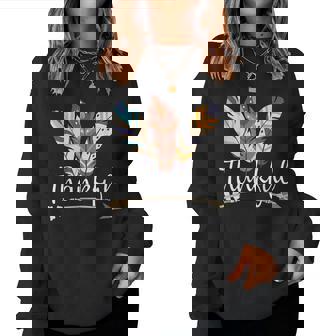 Thankful Colorful Feather Boho Native Americans Thanksgiving Women Sweatshirt | Mazezy