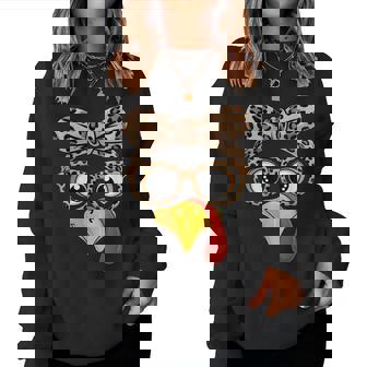 Thanksgiving Outfit Girls Turkey Face Leopard Glasses Women Sweatshirt | Seseable FR