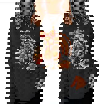 Turkey Drinking Coffee Bow Turkey Day Thanksgiving Women Sweatshirt | Seseable CA