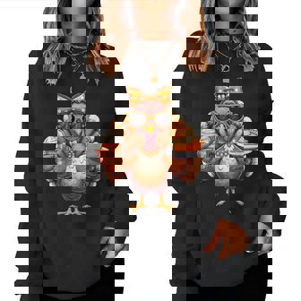 Turkey Drinking Coffee Bow Thanksgiving Turkey Day Women Sweatshirt | Seseable CA