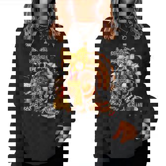 Turkey Drinking Coffee Thanksgiving Bow Turkey Day Women Sweatshirt - Monsterry