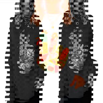 Turkey Peace Hand Sign Thanksgiving Patchwork Women Sweatshirt - Thegiftio