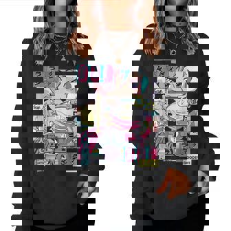 Vaporwave レトロ 90年代 日本アニメ 女の子とラーメン 美学 レディーススウェットシャツ - Kawaiitshirt