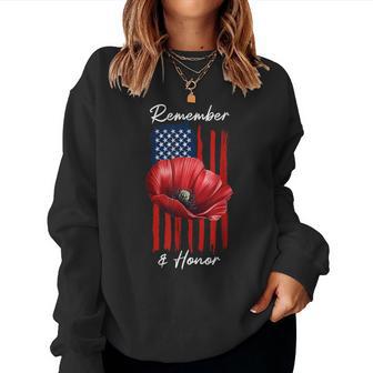 Veterans Day Usa Memorial Day Red Poppy Flower Military Women Sweatshirt | Mazezy