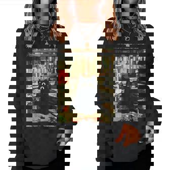 Vintage Japanese Cat Book Lovers Librarian Cat Dad Teacher Women Sweatshirt | Seseable FR