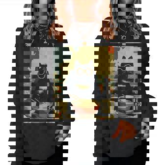 Vintage Japanese Cat Ramen Cat Dad Retro Graphic Women Women Sweatshirt | Seseable FR