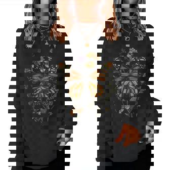 Vintage Monarch Butterfly Verbena Flower Girl Plant Mom Women Sweatshirt | Mazezy