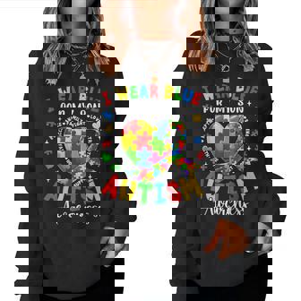 I Wear Blue For My Son Autism Awareness For Autism Mom Women Sweatshirt - Thegiftio