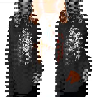 Welder American Flag Mig Tig Welding Faith Cross Christian Women Sweatshirt - Monsterry