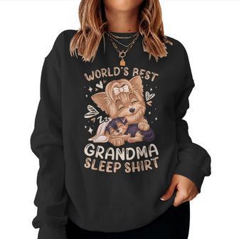 World's Best Grandma Sleep Yorkie Dog With Puppy Women Sweatshirt - Thegiftio UK