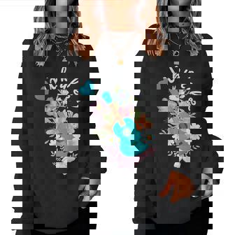 ウクレレギフト 70年代の花のウクレレ奏者 レディーススウェットシャツ - Kawaiitshirt