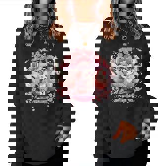 キツネ キツネ 九尾キツネ 桜花 レディーススウェットシャツ - Kawaiitshirt