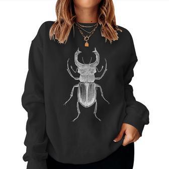 クワガタ愛好家と昆虫学者のためのヴィンテージ昆虫アート クールなクワガタ Cooltag Beetle レディーススウェットシャツ - Kawaiitshirt