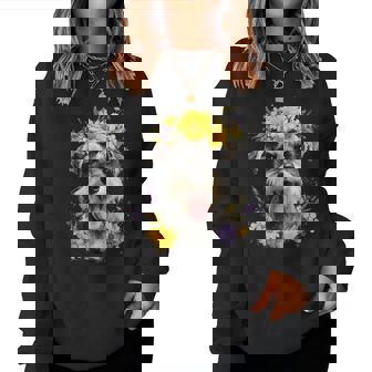 シュナウザー ママ 犬好き 母の日 レトロ 花 レディーススウェットシャツ - Kawaiitshirt