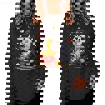 ペンギン食べる ラーメン 麺 ペンギン 男の子 女の子 キッズ 大人 レディーススウェットシャツ - Kawaiitshirt