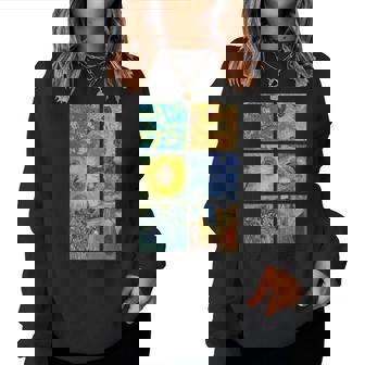 ヴァン・ゴッホコラージュ 星月夜 ひまわり アーモンドの花 レディーススウェットシャツ - Kawaiitshirt