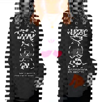 傘寿祝い ワイン好き 酒好き 父 母 男性 女性 80歳お祝いintage Aged To Perfection レディーススウェットシャツ - Kawaiitshirt