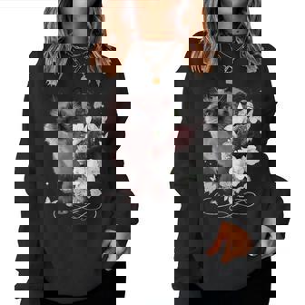 花とシャム猫、ヴィンテージ感、花柄シャム猫 レディーススウェットシャツ - Kawaiitshirt