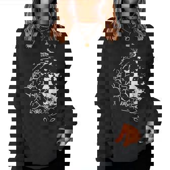 花柄の三日月と蝶を持った猫。 レディーススウェットシャツ - Kawaiitshirt