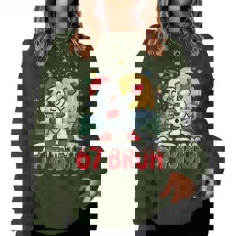 67 Bruh Dabbing Snowman Santa Hat Winter Holiday Women Sweatshirt - Monsterry