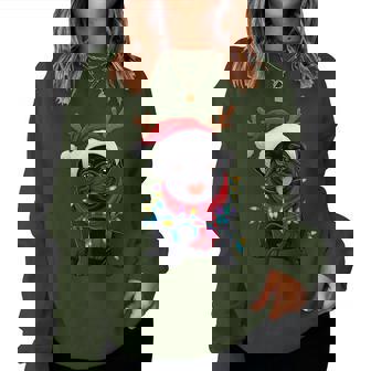 Black Pug Dog Tree Christmas Lights Xmas Pajama Women Women Sweatshirt | Seseable CA