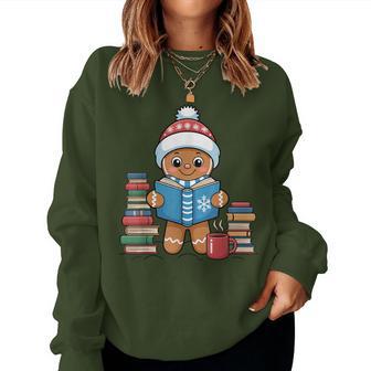 Bookish Gingerbread Reading Books Christmas Pajama Teacher Women Sweatshirt - Thegiftio UK